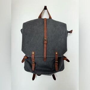 Dark Gray Canvas Suede Leather Backpack
